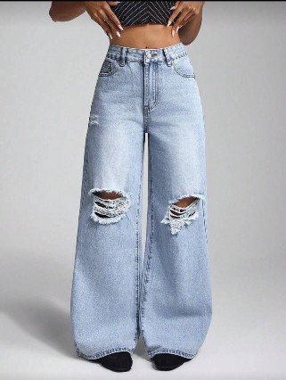 High Waist Ripped Wide Leg Baggy Jean