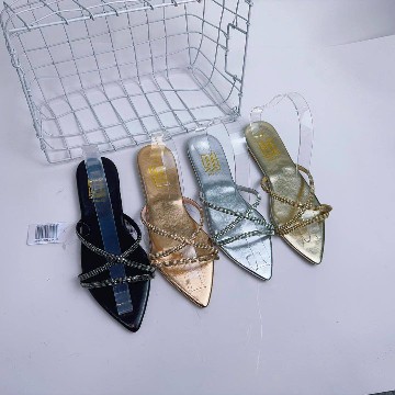 Rhinestone Cross-Strap Pointed flat Sandals